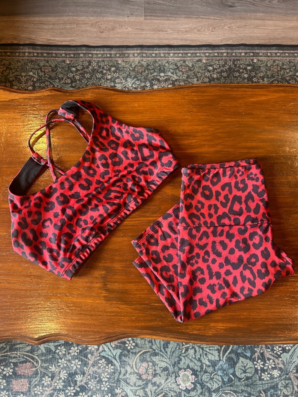 Onzie Red and Black Leopard Athletic Shorts Set